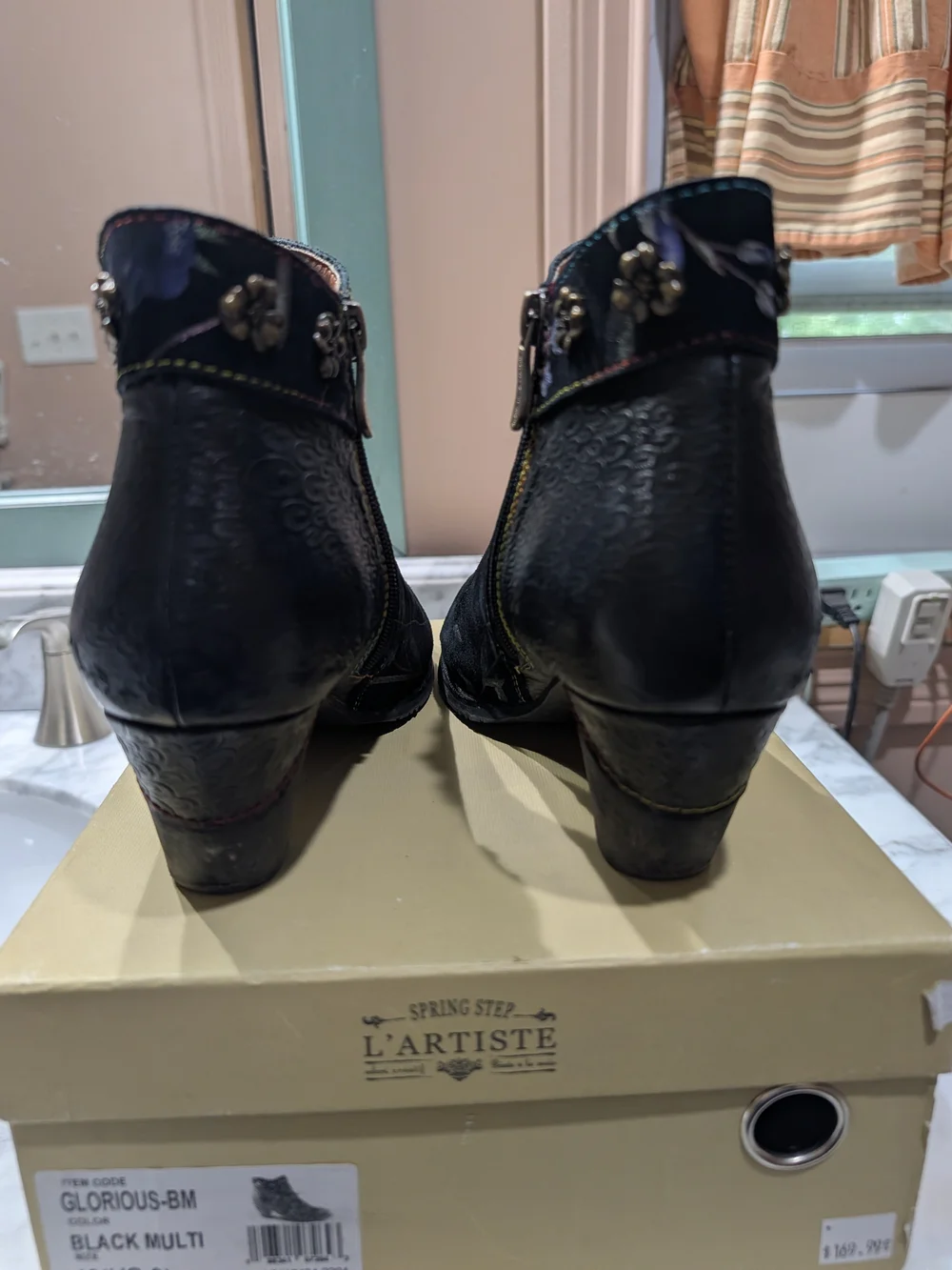 Artiste Floral Embroidered Black Suede Ankle Boots